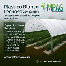 Cargar imagen en el visor de la galería, Plástico Blanco Lechoso 25% Sombra – Protección y Control de Luz para Invernaderos
